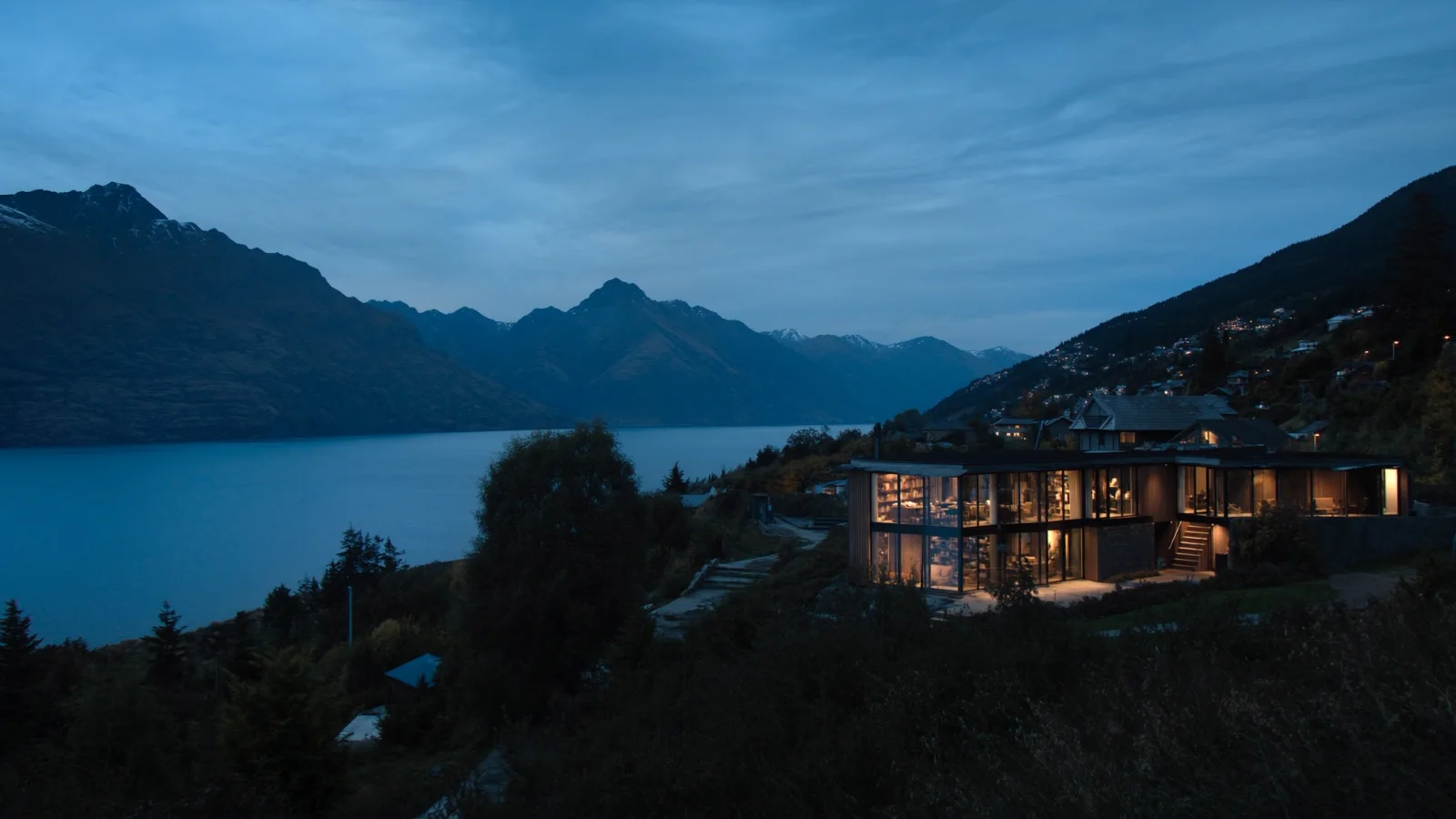 Editorial concept of a contemporary Queenstown holiday home above Lake Wakatipu